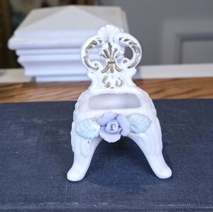 ​Vintage Porcelain Miniature Chair Figurine 3D Applied Purple Rose Gold Accents
